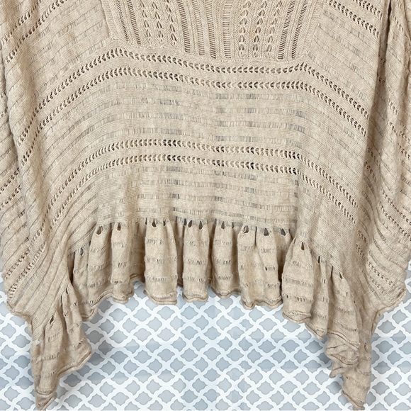 EUC Anthropologie Yellow Bird Tan Carolina Open Knit Poncho Sweater - Picture 4 of 10